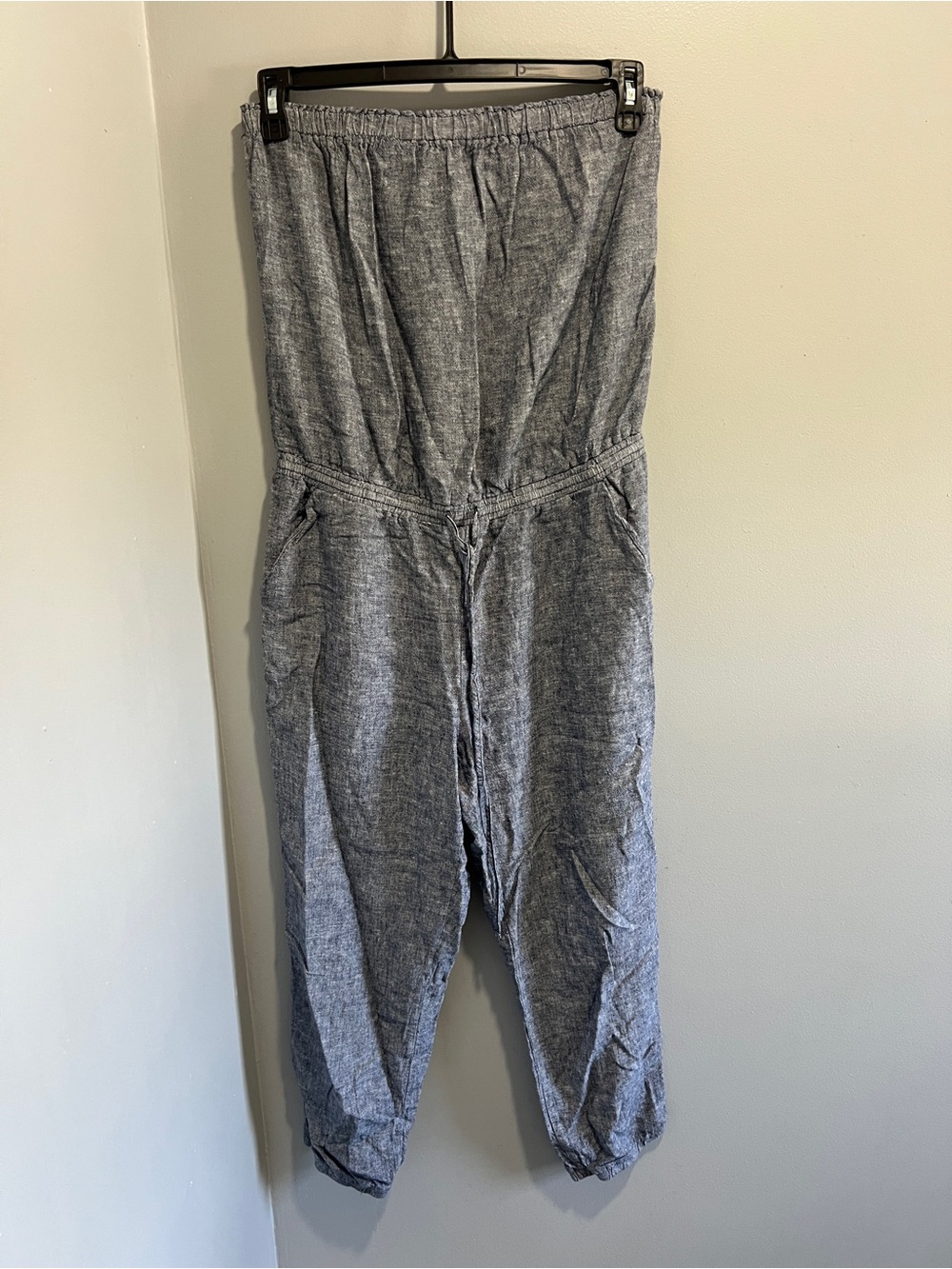 Soho Heather Gray Blue Strapless Elastic-Waist Jumpsuit